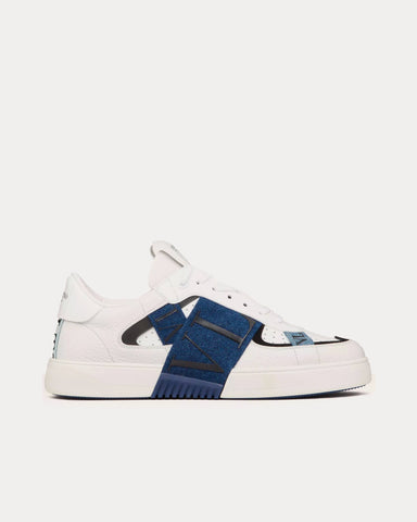 Valentino VL7N Calfskin & Denim Band White / Denim Low Top Sneakers