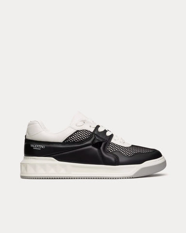 Valentino One Stud Mesh & Nappa Leather Black Low Top Sneakers