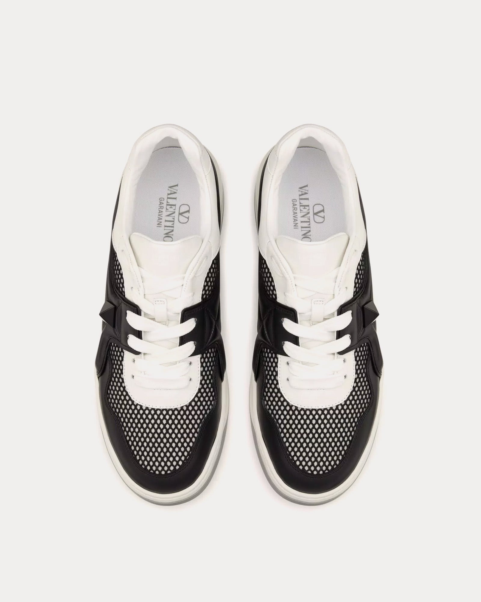 Valentino One Stud Mesh & Nappa Leather Black Low Top Sneakers - 2