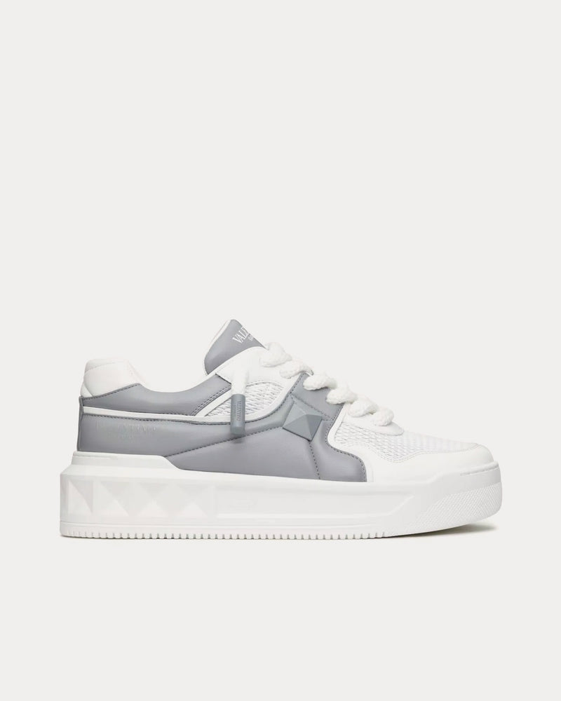 Valentino One Stud XL Perforated Nappa Leather White / Nuage Low Top Sneakers - 1