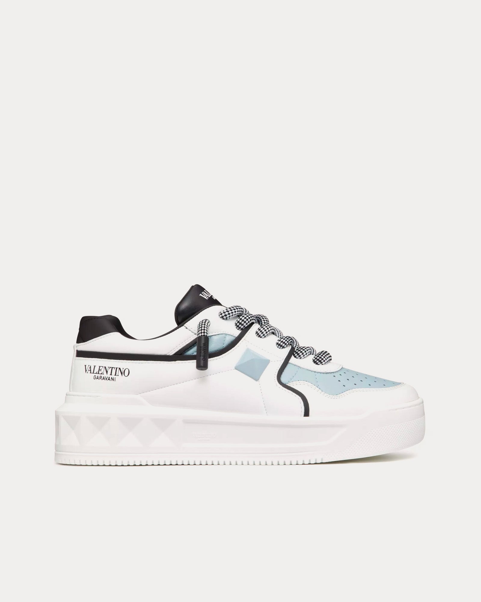 Valentino One Stud XL Nappa Leather White / Black / Azure Low Top Sneakers - 1