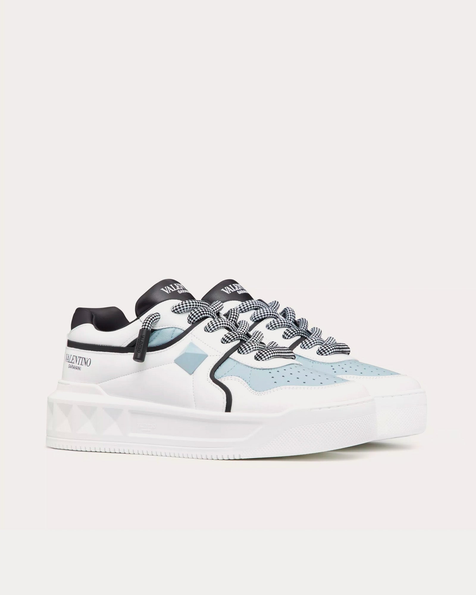 Valentino One Stud XL Nappa Leather White / Black / Azure Low Top Sneakers - 3