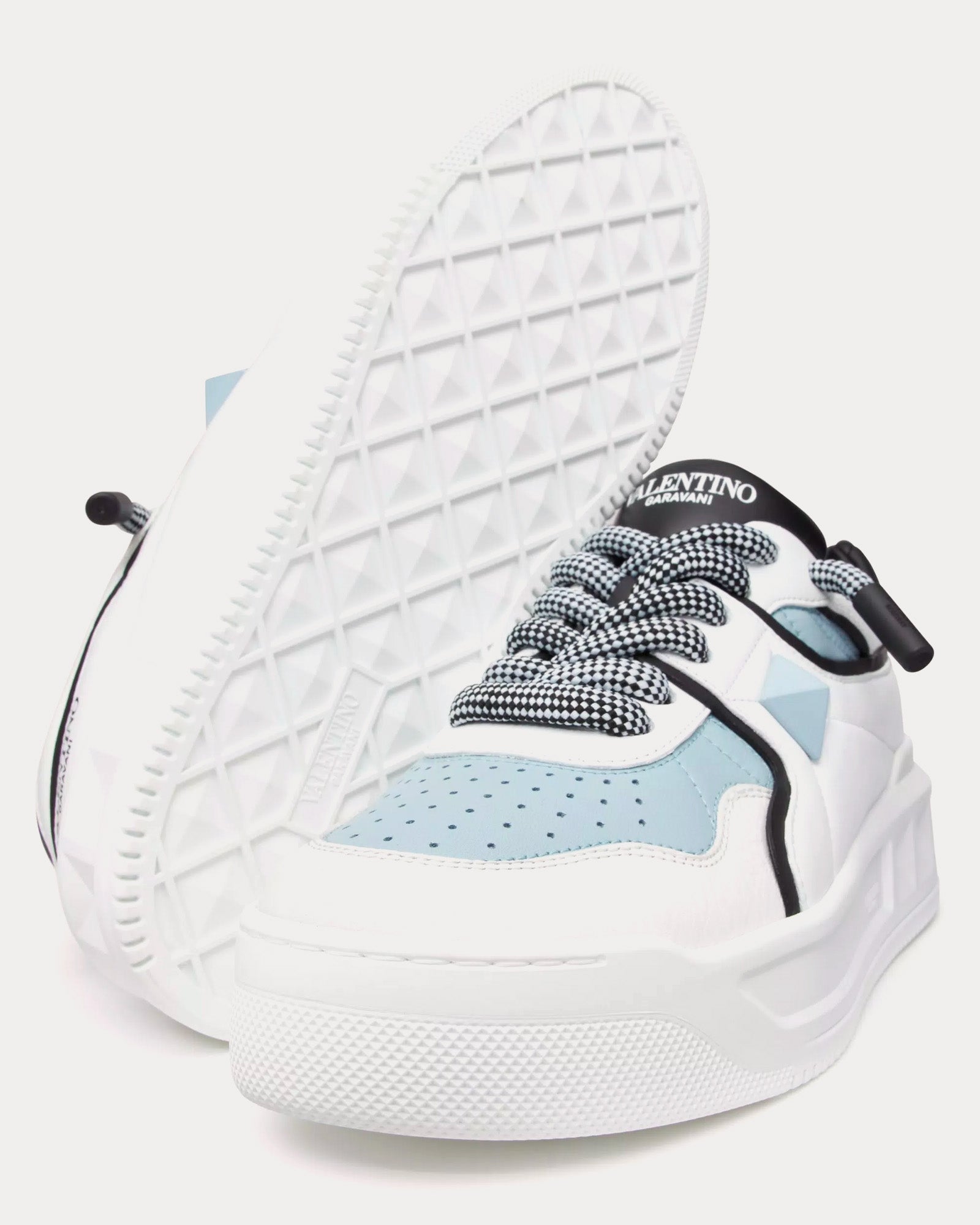 Valentino One Stud XL Nappa Leather White / Black / Azure Low Top Sneakers - 5