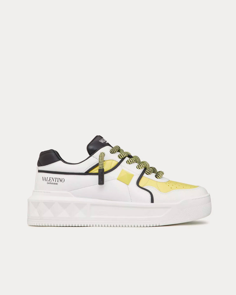 Valentino One Stud XL Nappa Leather White / Black / Light Yellow Low Top Sneakers - 1