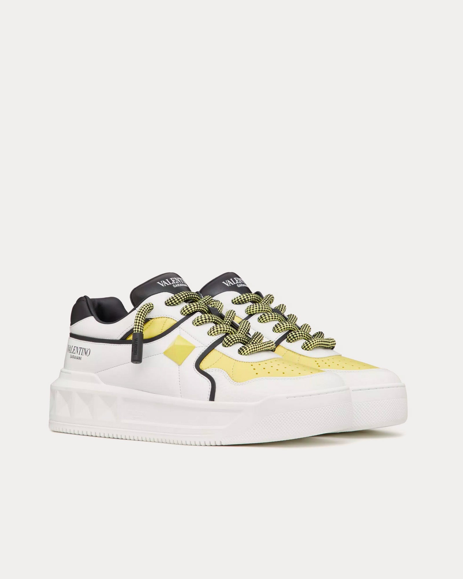 Valentino One Stud XL Nappa Leather White / Black / Light Yellow Low Top Sneakers - 3