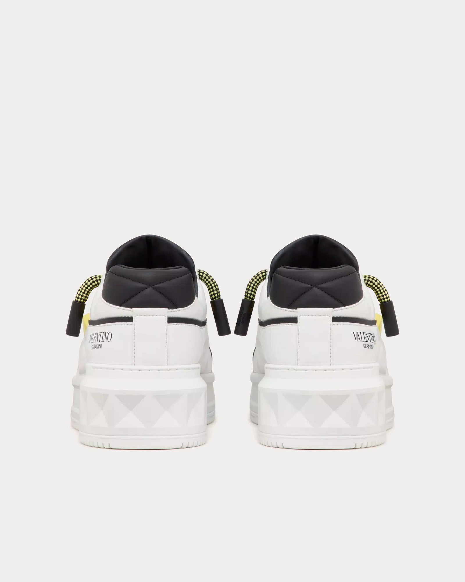 Valentino One Stud XL Nappa Leather White / Black / Light Yellow Low Top Sneakers - 4