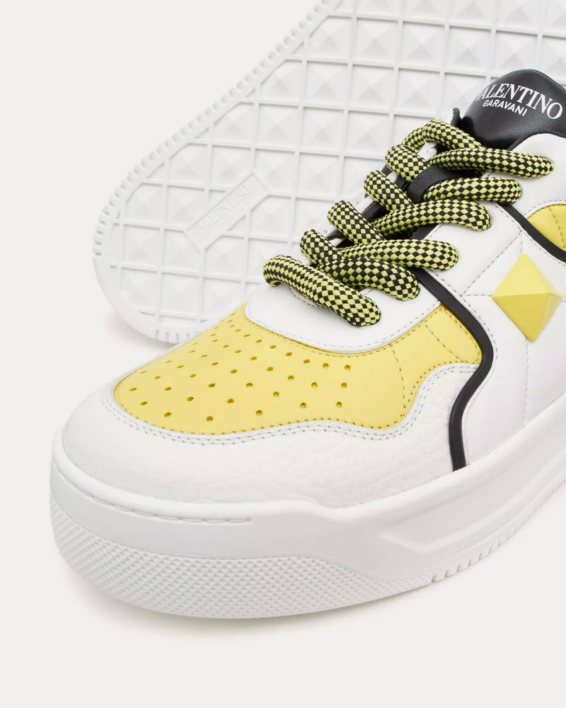 Valentino One Stud XL Nappa Leather White / Black / Light Yellow Low Top Sneakers - 5