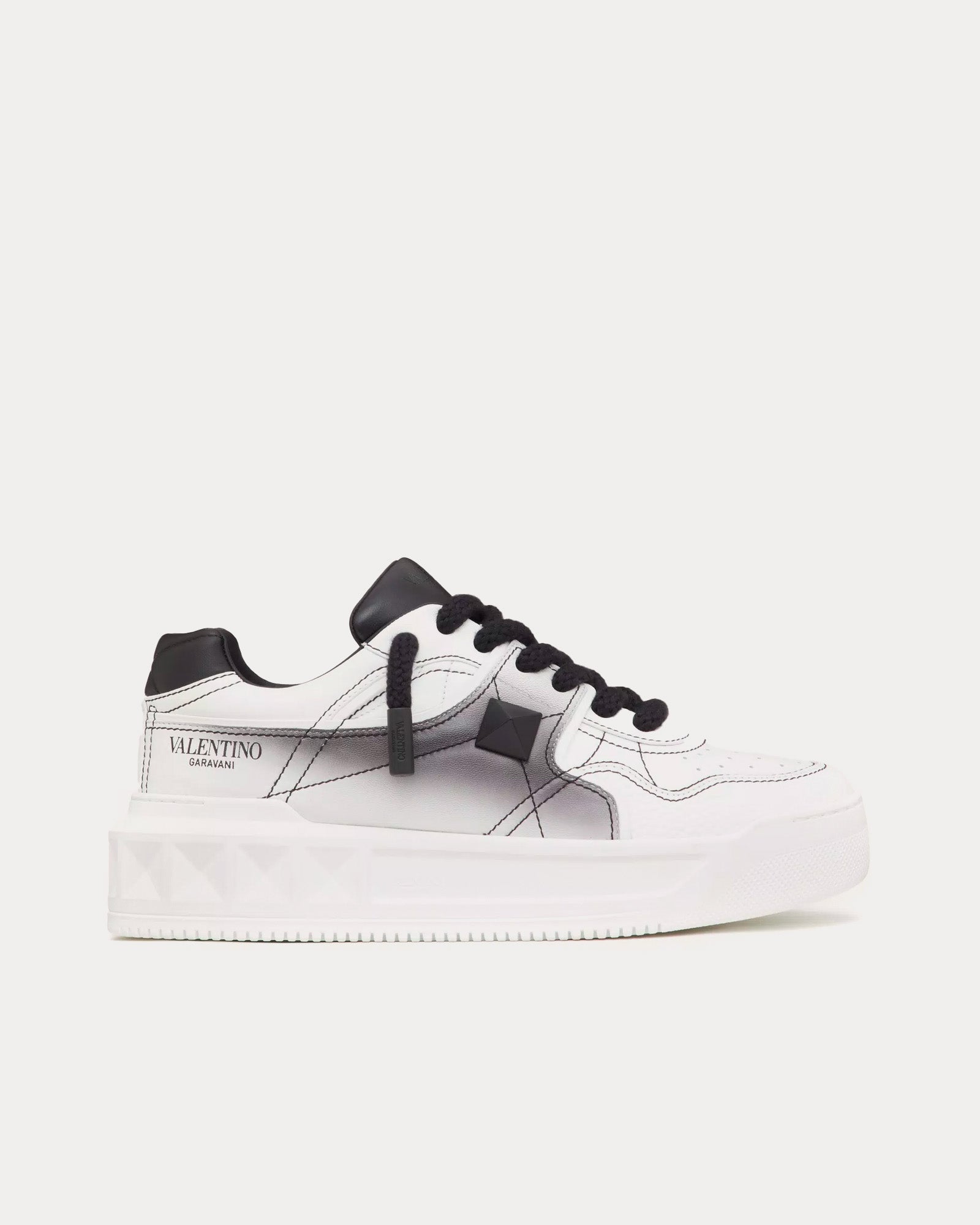 Valentino One Stud XL Nappa Leather White / Black Low Top Sneakers - 1