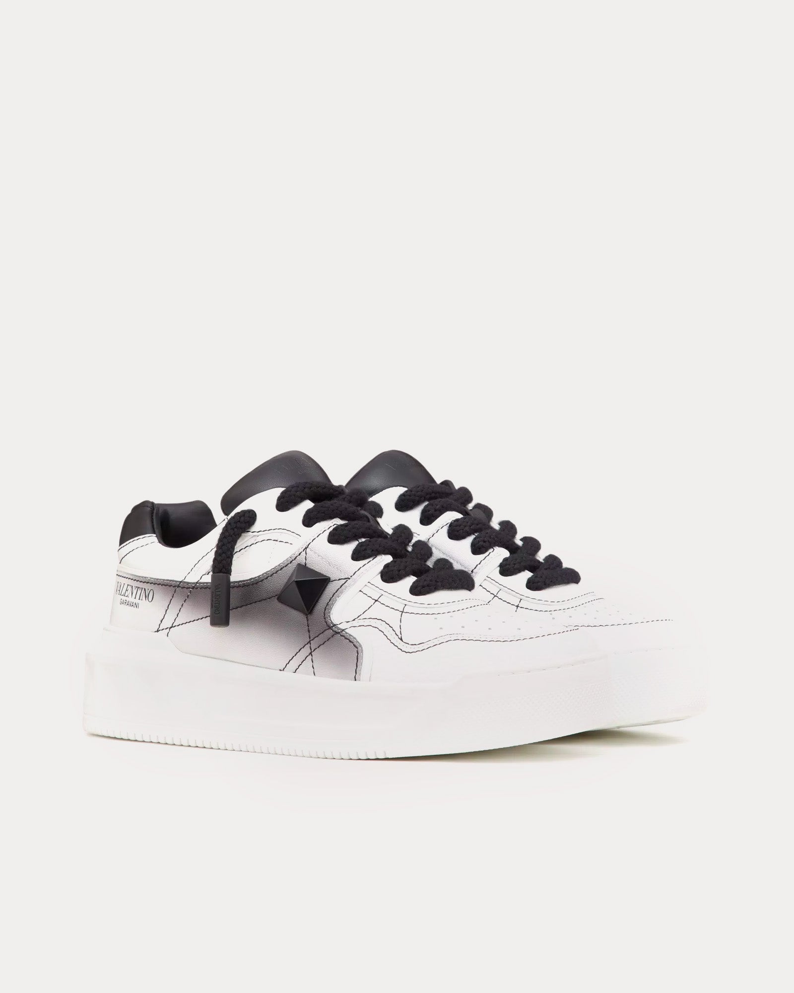 Valentino One Stud XL Nappa Leather White / Black Low Top Sneakers - 3