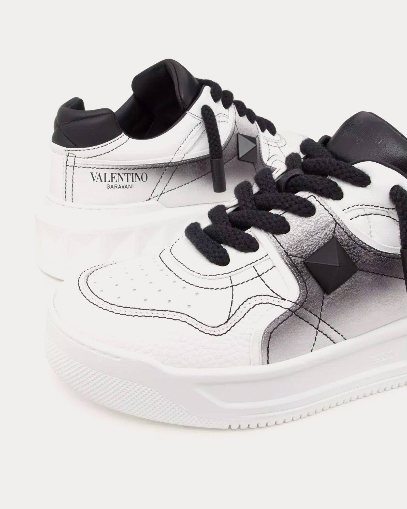 Valentino One Stud XL Nappa Leather White / Black Low Top Sneakers - 5