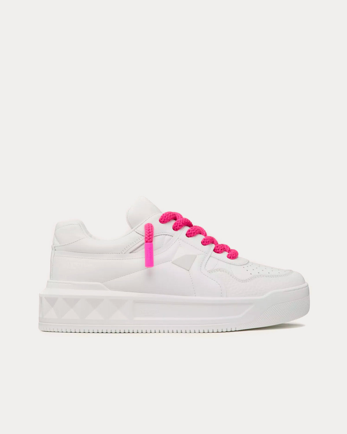 Valentino One Stud XL Nappa Leather White / Pink PP Low Top Sneakers - 1