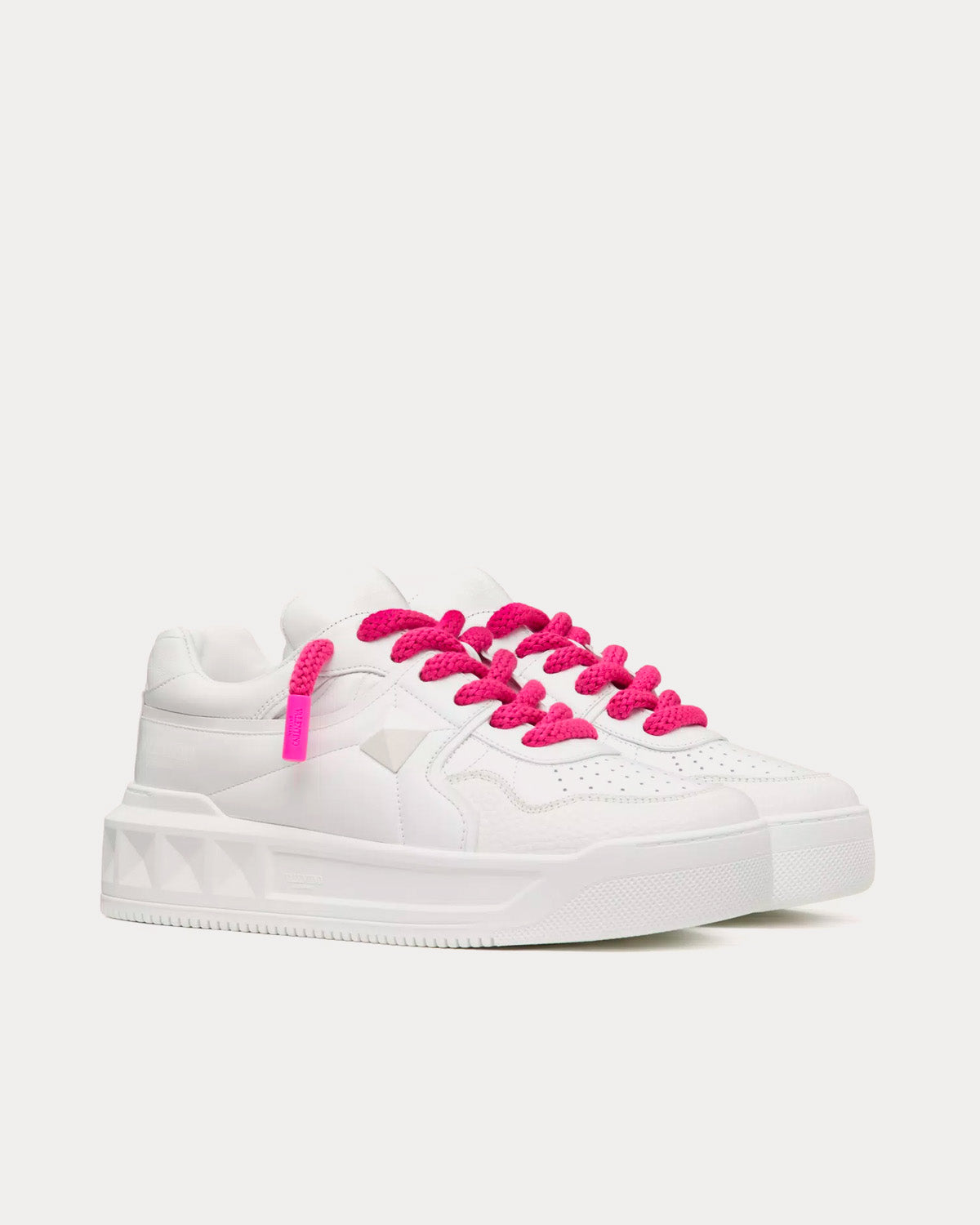 Valentino One Stud XL Nappa Leather White / Pink PP Low Top Sneakers - 3