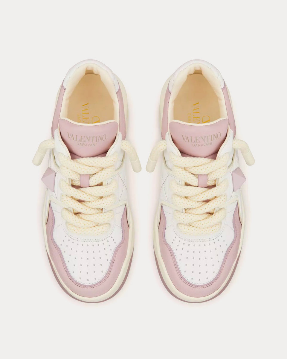 Valentino One Stud Nappa Leather White / Pink Low Top Sneakers - Sneak ...