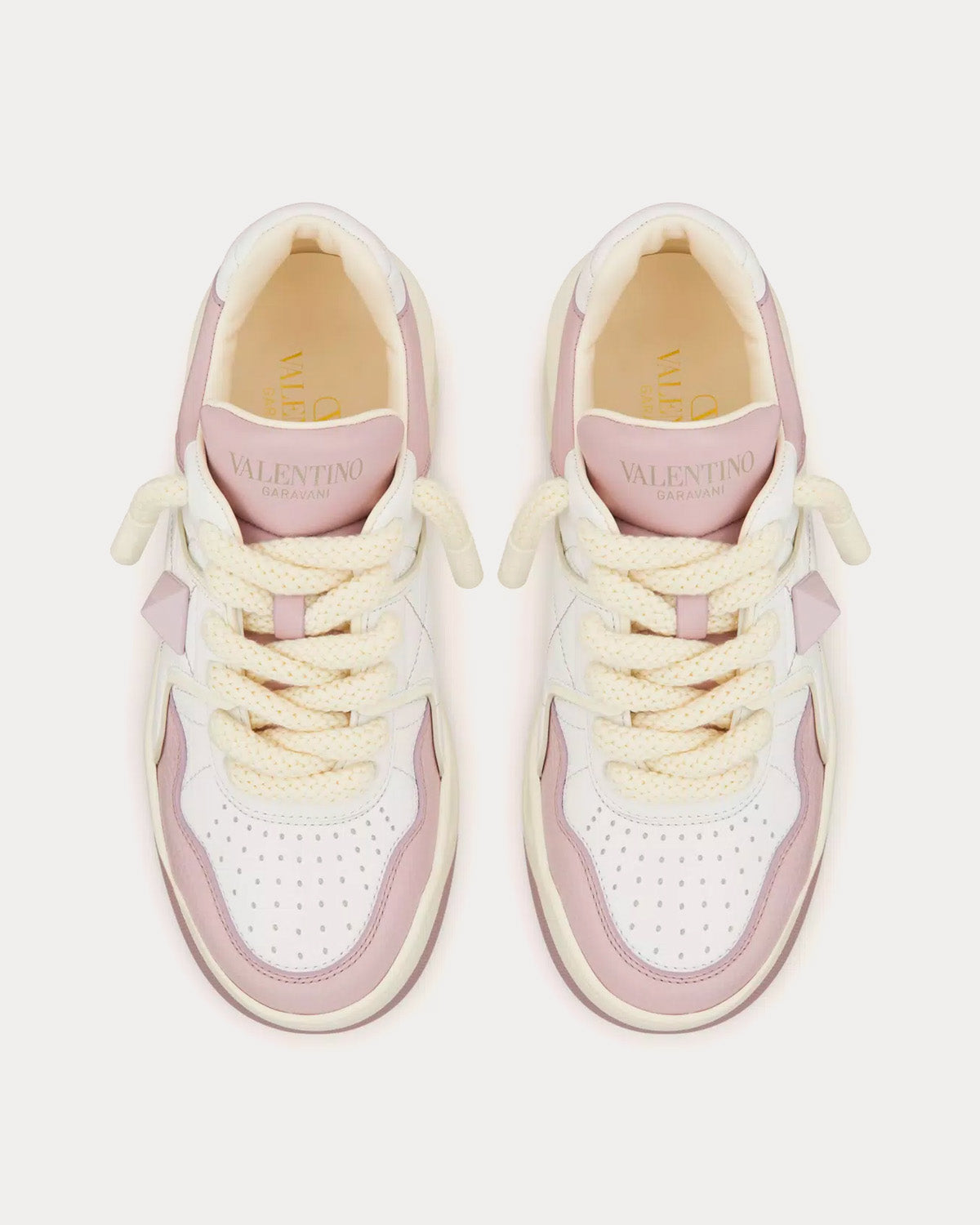 Valentino One Stud Nappa Leather White / Pink Low Top Sneakers - 2