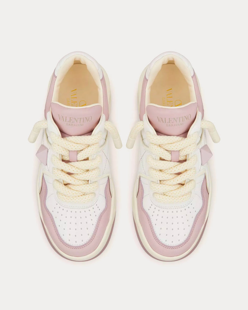 Valentino One Stud Nappa Leather White / Pink Low Top Sneakers - 2