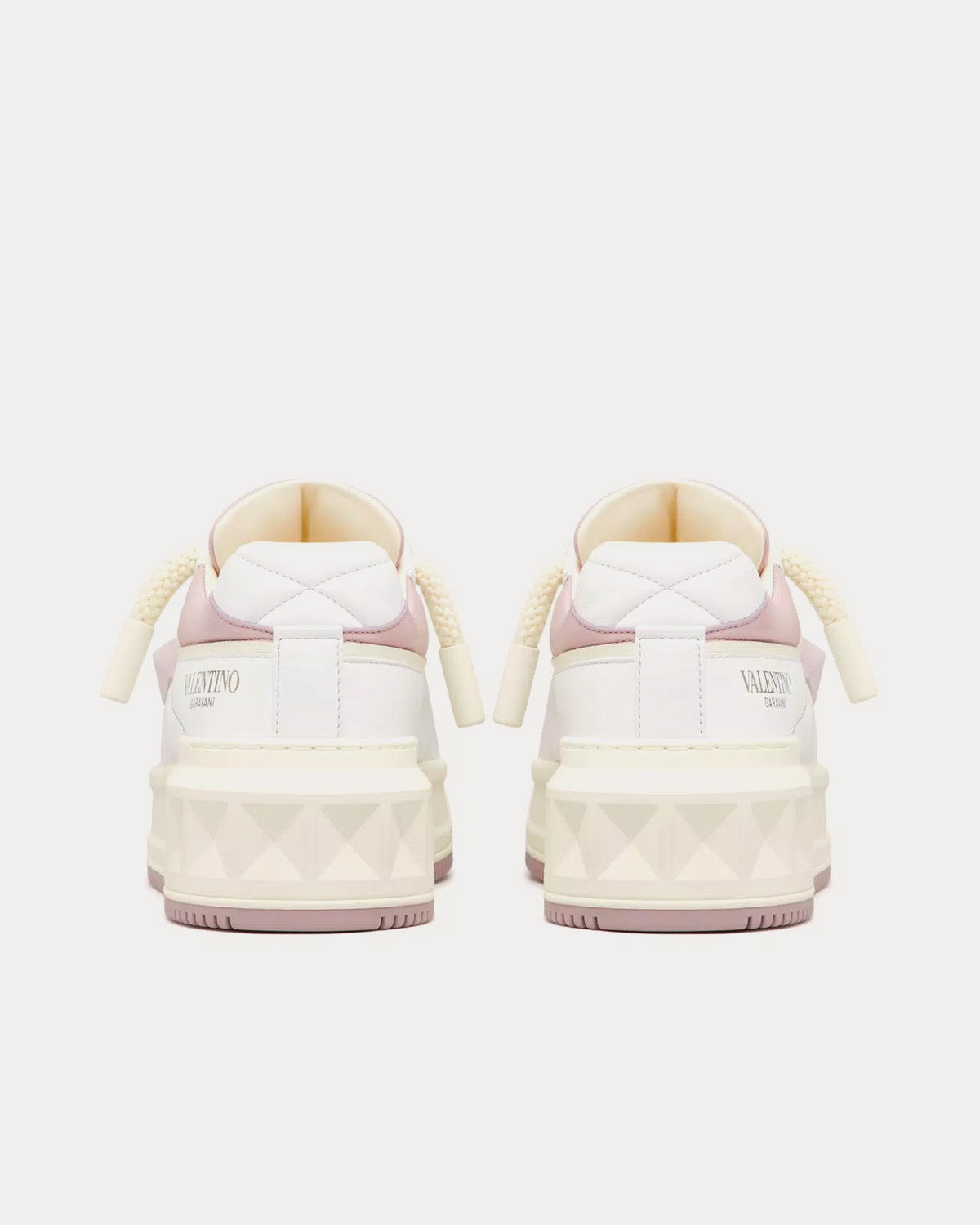 Valentino One Stud Nappa Leather White / Pink Low Top Sneakers - 4