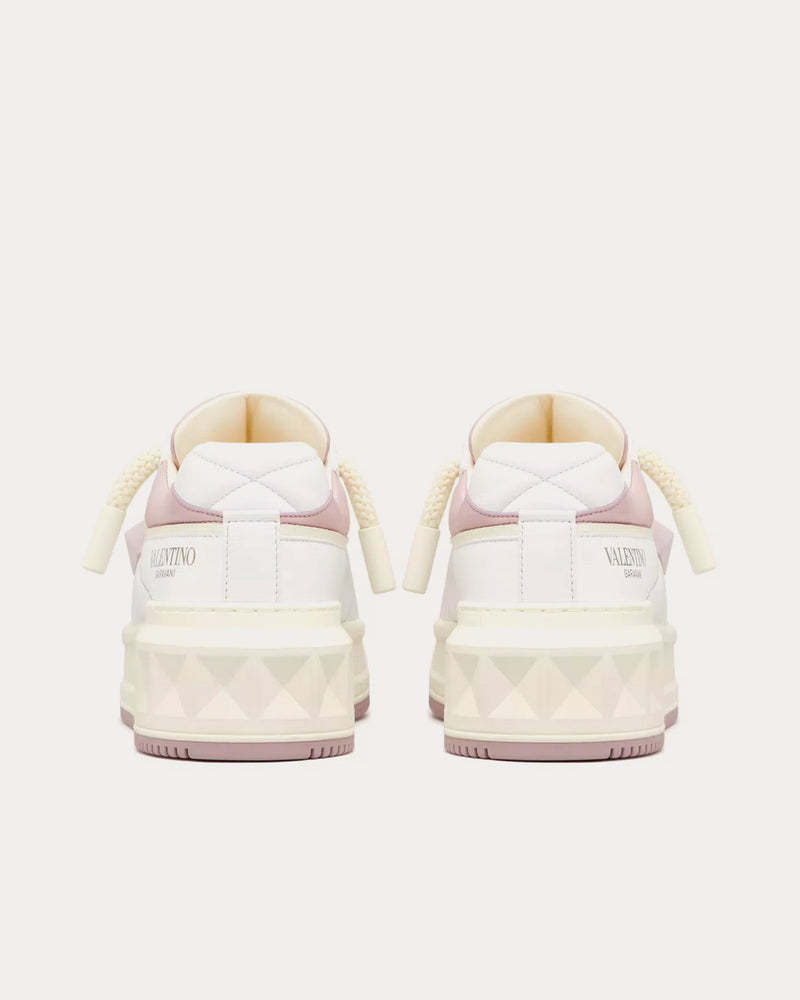 Valentino One Stud Nappa Leather White / Pink Low Top Sneakers - 4