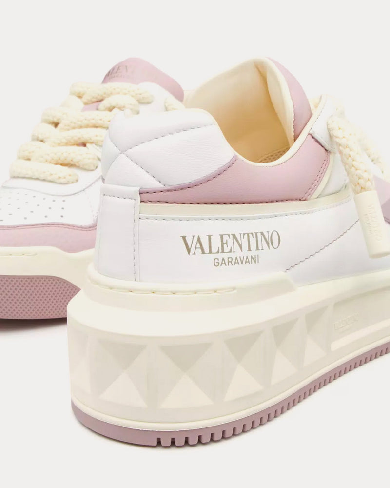 Valentino One Stud Nappa Leather White / Pink Low Top Sneakers - 5