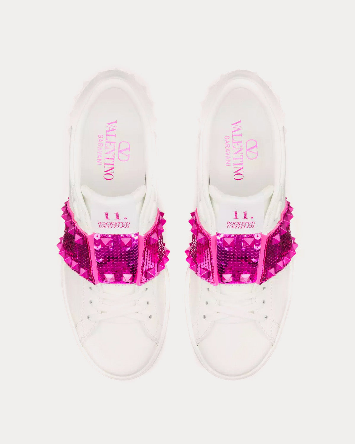 Valentino Open Disco Wedge Calfskin & Sequins White / Pink PP Low Top Sneakers - 2