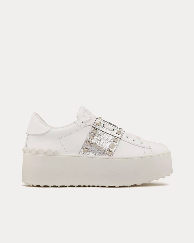 Valentino Rockstud Flatform Untitled Calfskin White / Silver Low Top Sneakers - 1