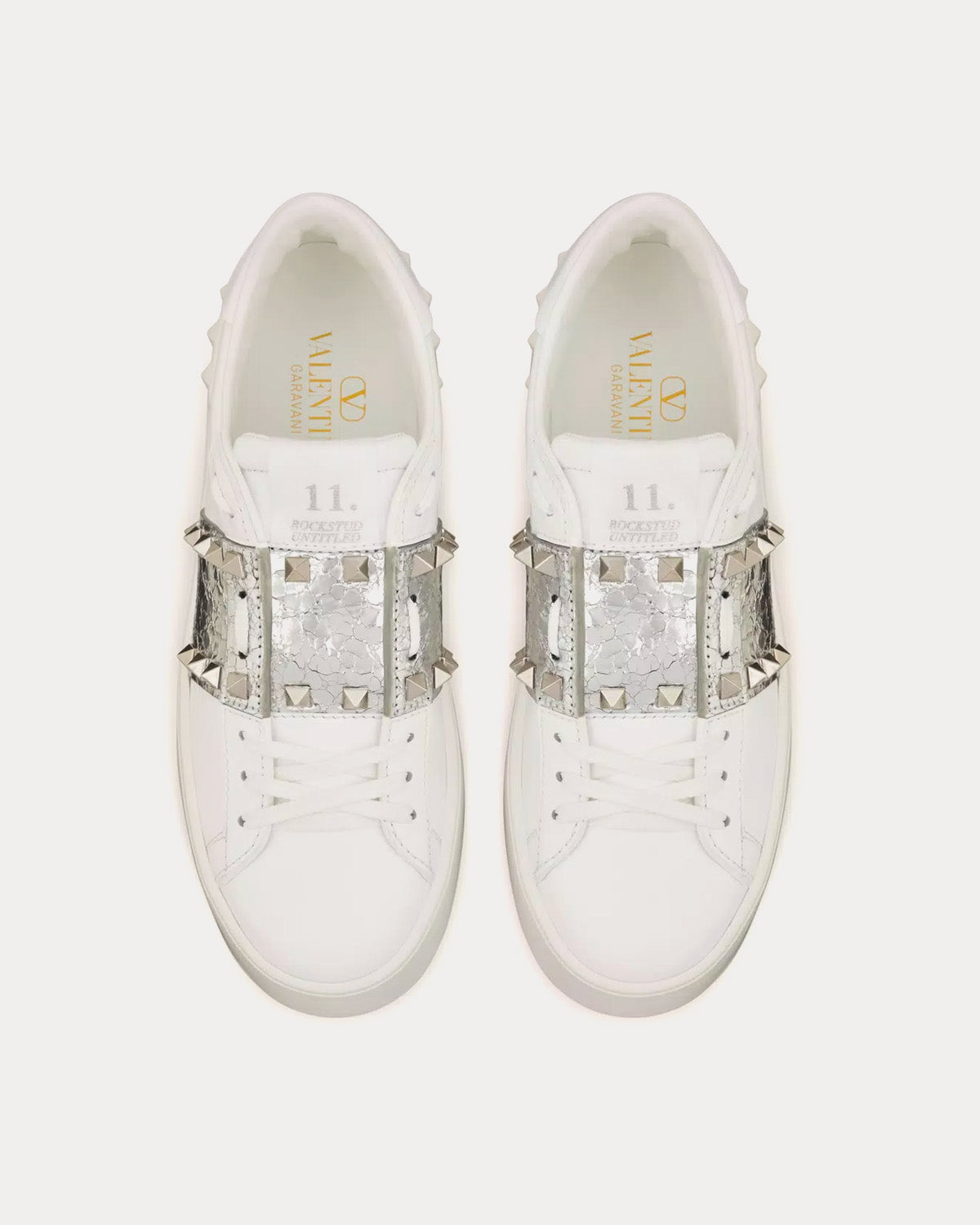 Valentino Rockstud Flatform Untitled Calfskin White / Silver Low Top Sneakers - 2