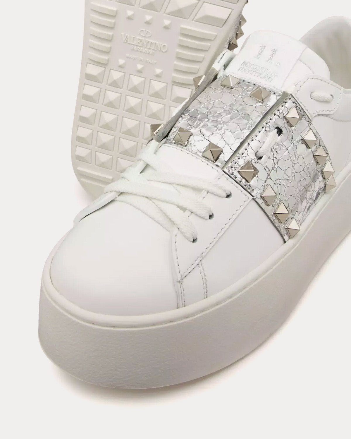 Valentino Rockstud Flatform Untitled Calfskin White / Silver Low Top Sneakers - 5