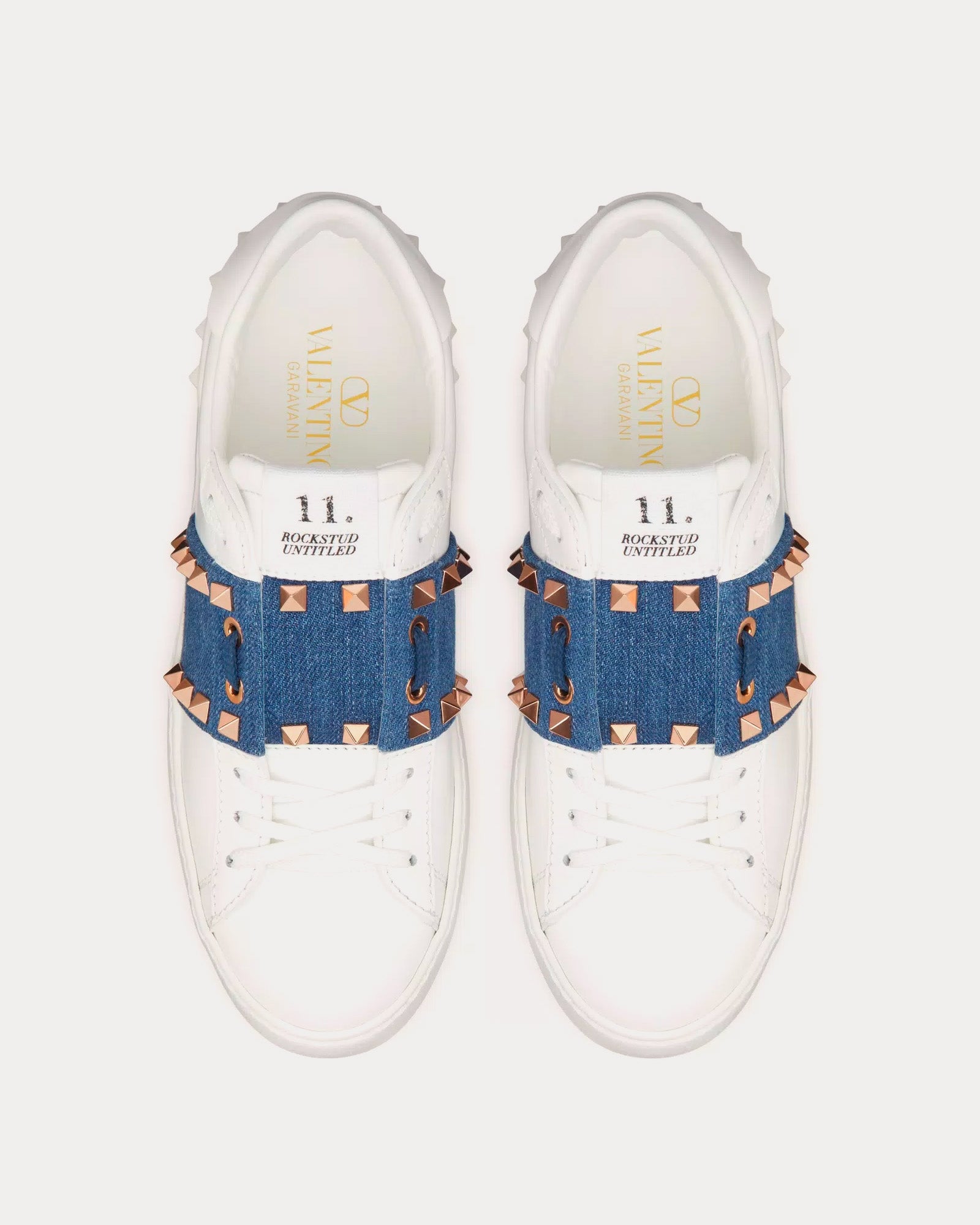 Valentino Rockstud Untitled Calfskin with Denim Band White / Denim Low Top Sneakers - 2