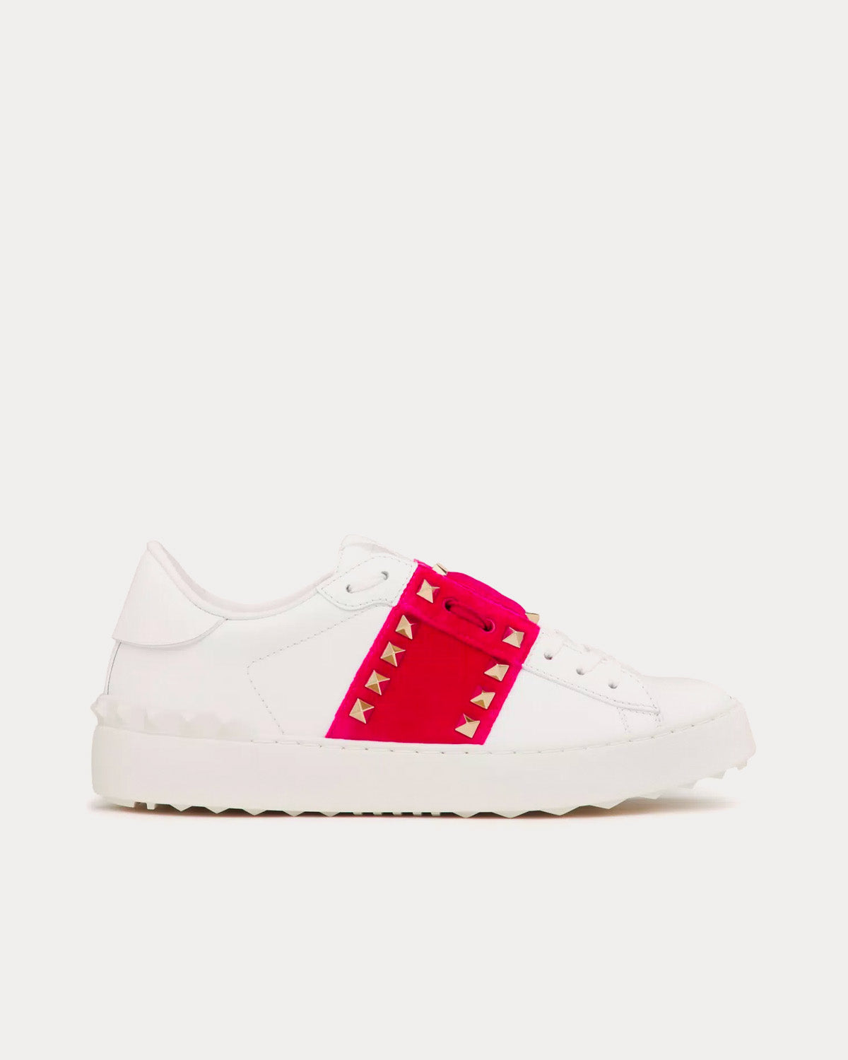 Valentino Rockstud Untitled Calfskin with Velvet Band White / Pink Orchid Low Top Sneakers - 1