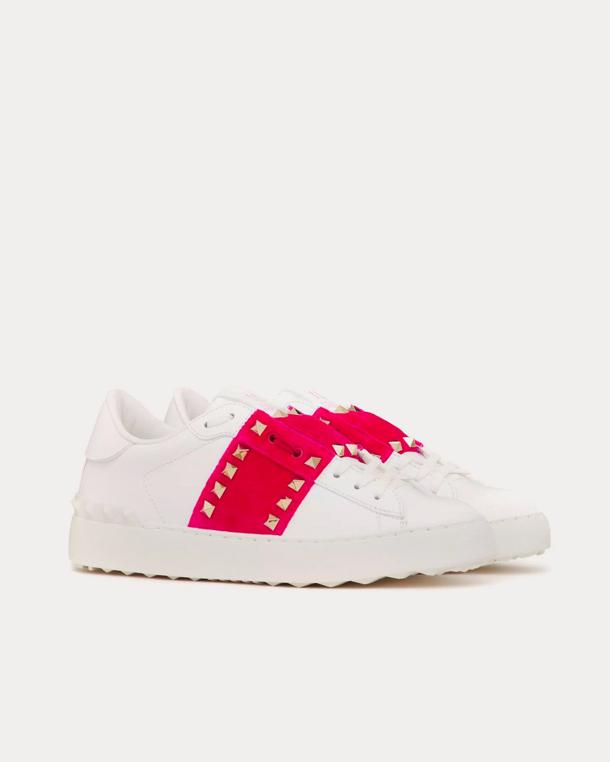 Valentino Rockstud Untitled Calfskin with Velvet Band White / Pink Orchid Low Top Sneakers - 2