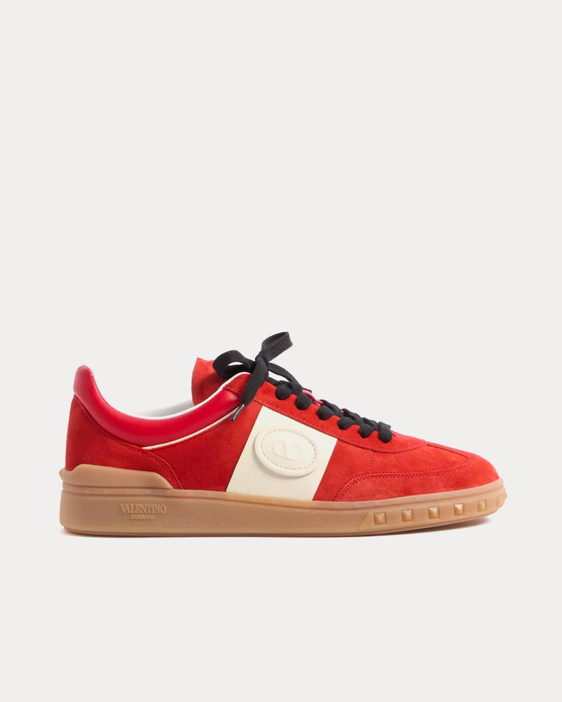 Valentino Upvillage Split Leather & Calfskin Coral / Ivory Low Top Sneakers - 1