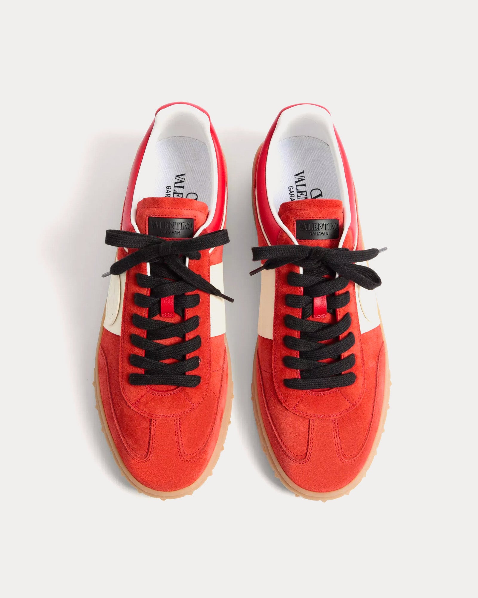 Valentino Upvillage Split Leather & Calfskin Coral / Ivory Low Top Sneakers - 2