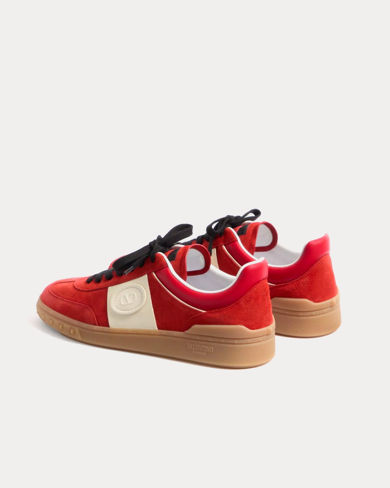 Valentino Upvillage Split Leather & Calfskin Coral / Ivory Low Top Sneakers - 3