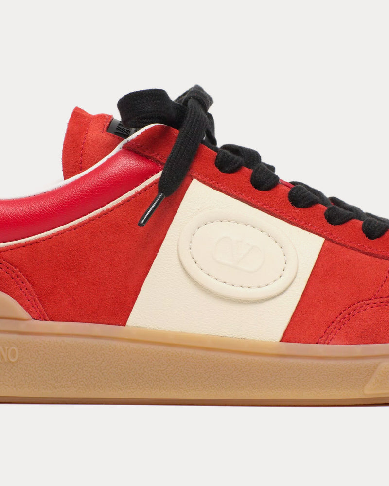 Valentino Upvillage Split Leather & Calfskin Coral / Ivory Low Top Sneakers - 4