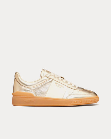 Valentino Upvillage Laminated Calfskin Leather Platinum / Ivory / Amber Low Top Sneakers