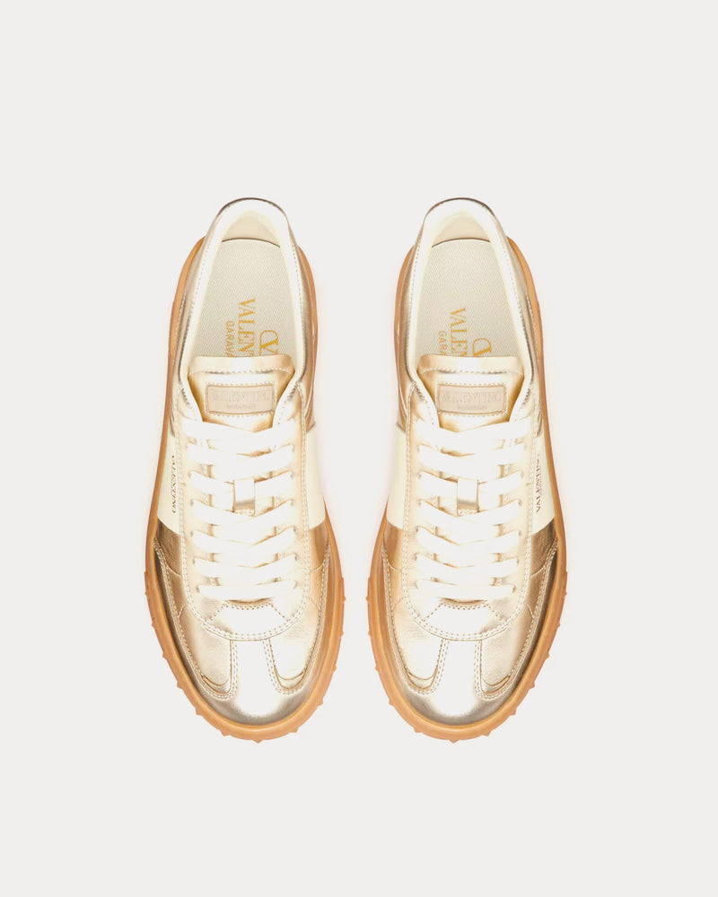 Valentino Upvillage Laminated Calfskin Leather Platinum / Ivory / Amber Low Top Sneakers - 2