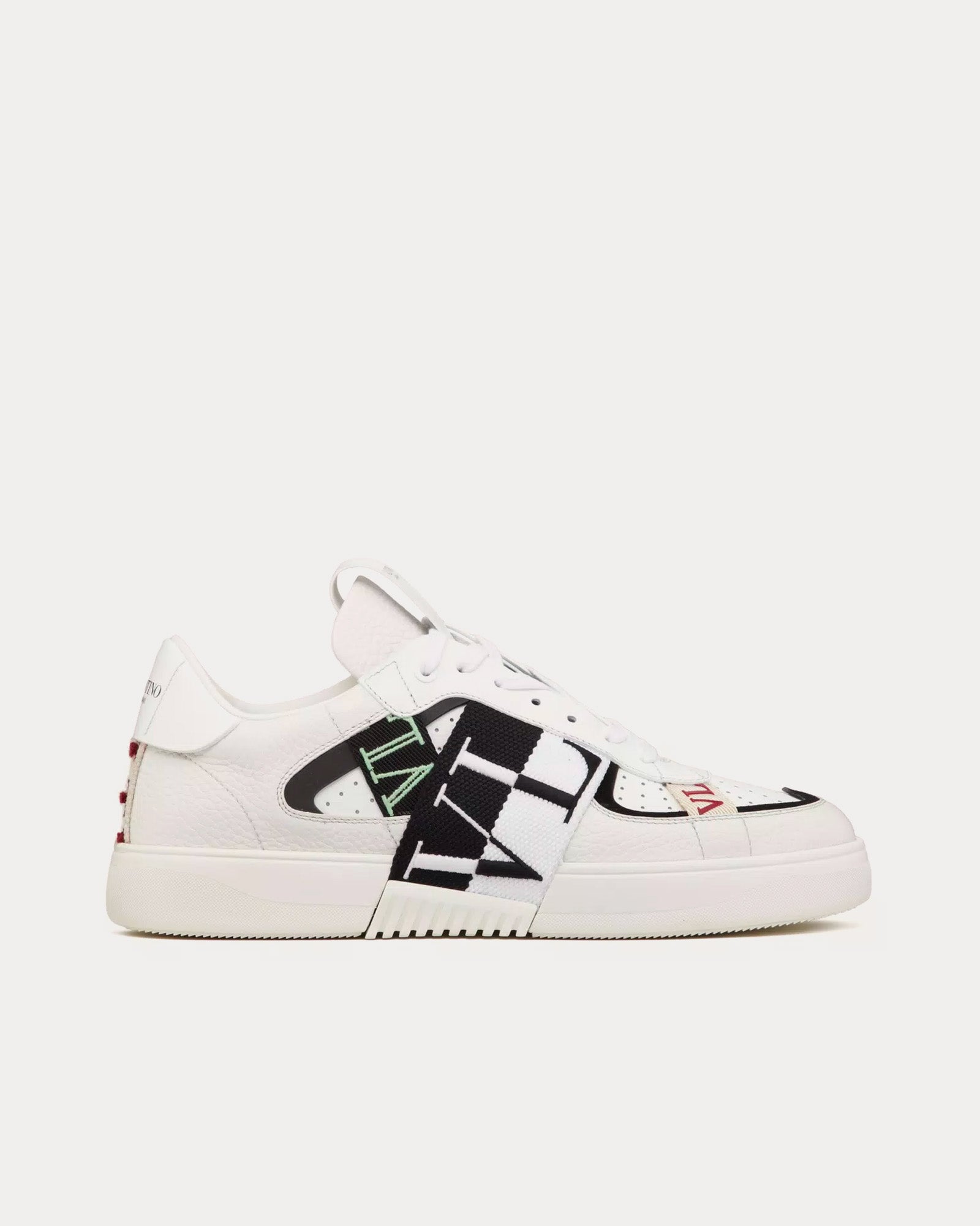 Valentino VL7N Calfskin & Fabric Banded White / Black / Mint / Ruby Low Top Sneakers - 1