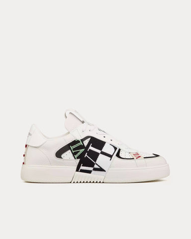 Valentino VL7N Calfskin & Fabric Banded White / Black / Mint / Ruby Low Top Sneakers