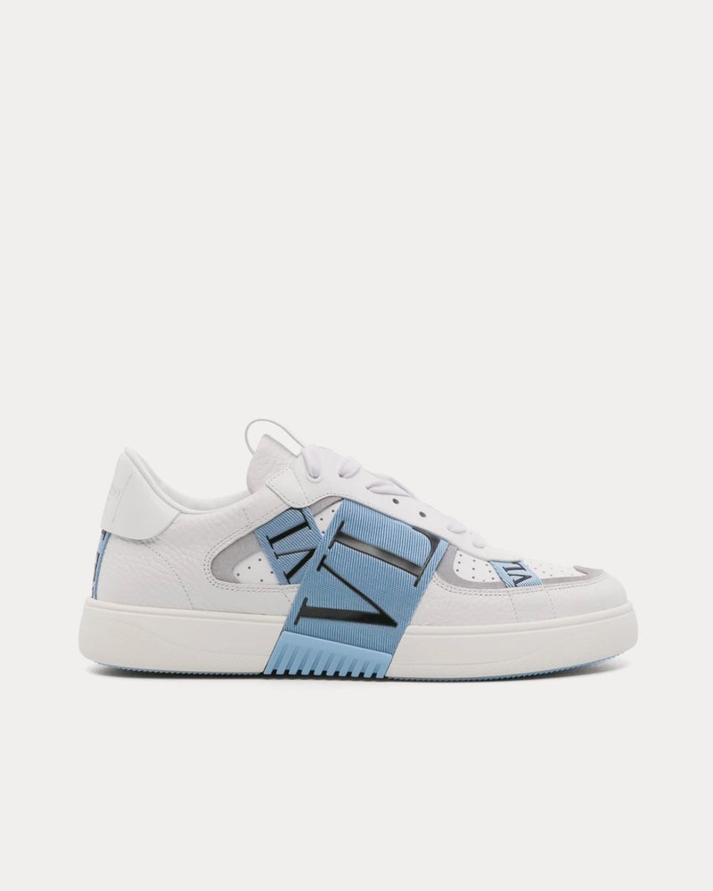 Valentino VL7N Calfskin & Fabric Banded White / Blue / Grey Low Top Sneakers - 1