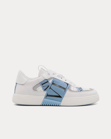 Valentino VL7N Calfskin & Fabric Banded White / Blue / Grey Low Top Sneakers