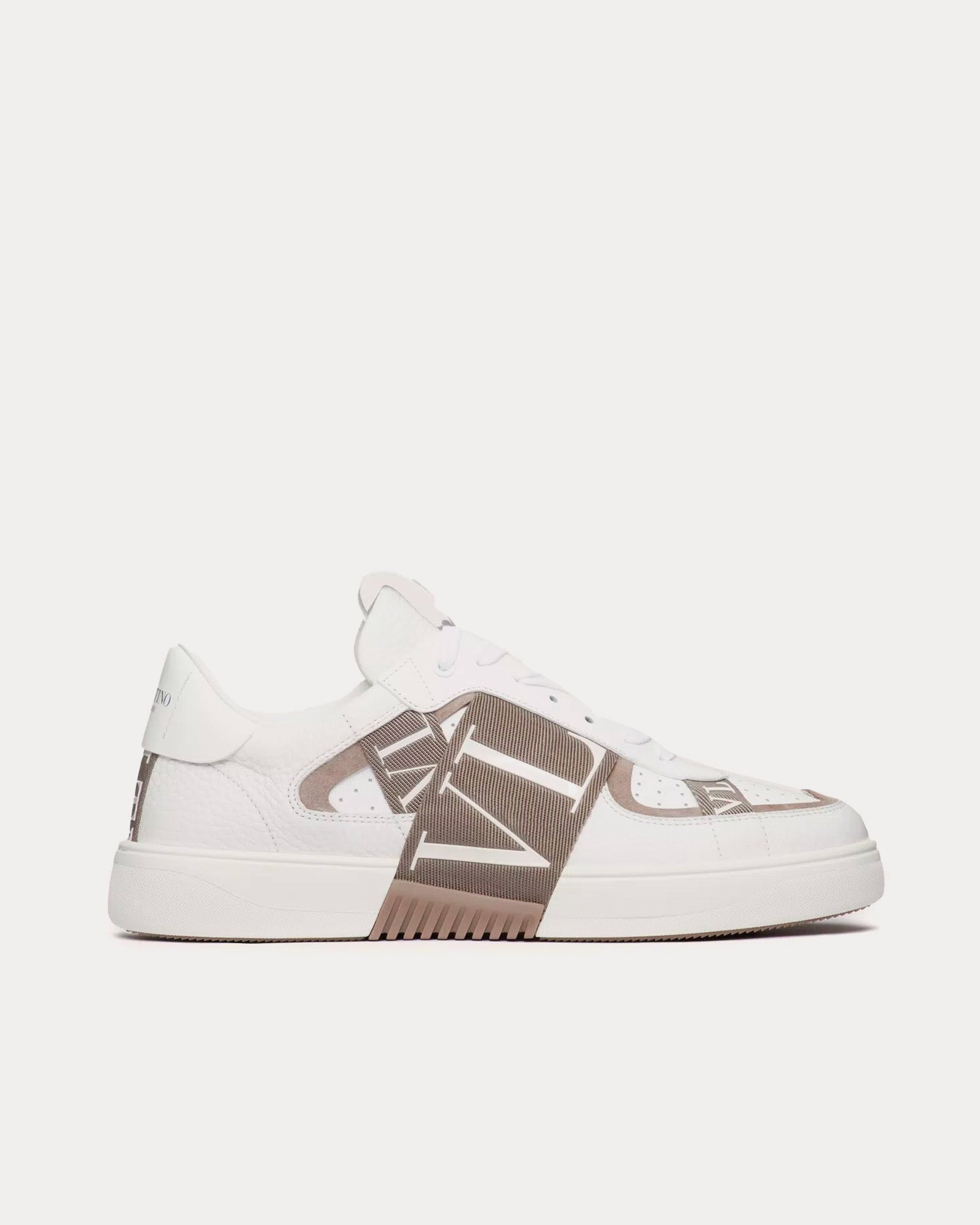 Valentino VL7N Calfskin & Fabric Banded White / Clay Low Top Sneakers - 1