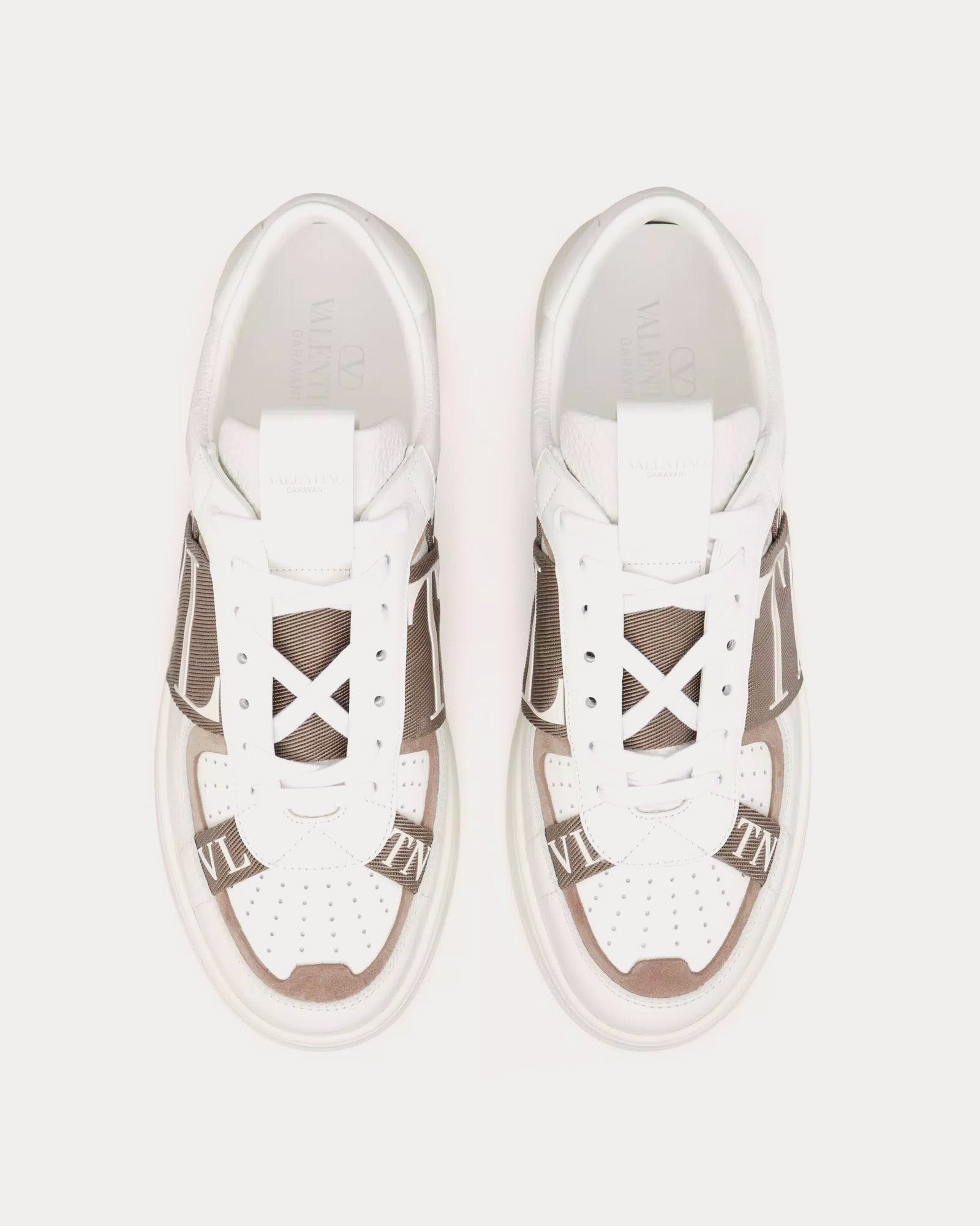 Valentino VL7N Calfskin & Fabric Banded White / Clay Low Top Sneakers - 2