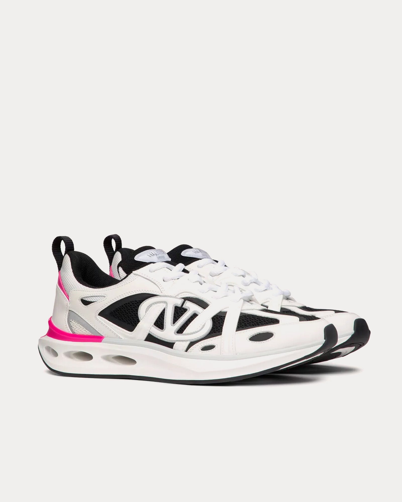 Valentino Vlogo Easyjog Calfskin & Fabric White / Pink PP / Pastel Grey Low Top Sneakers - 3