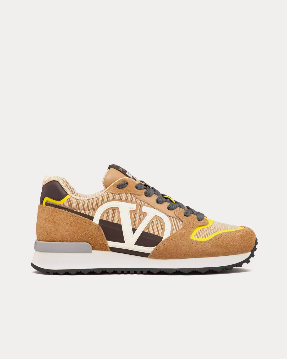 Valentino Vlogo Pace Split Leather, Fabric & Calfskin Beige Low Top Sneakers - 1