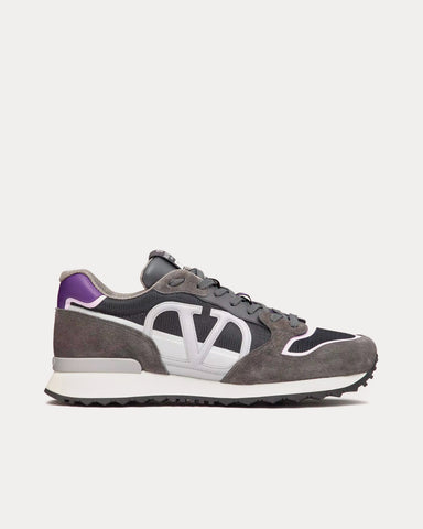 Valentino Vlogo Pace Split Leather, Fabric & Calfskin Grey / Blue Low Top Sneakers