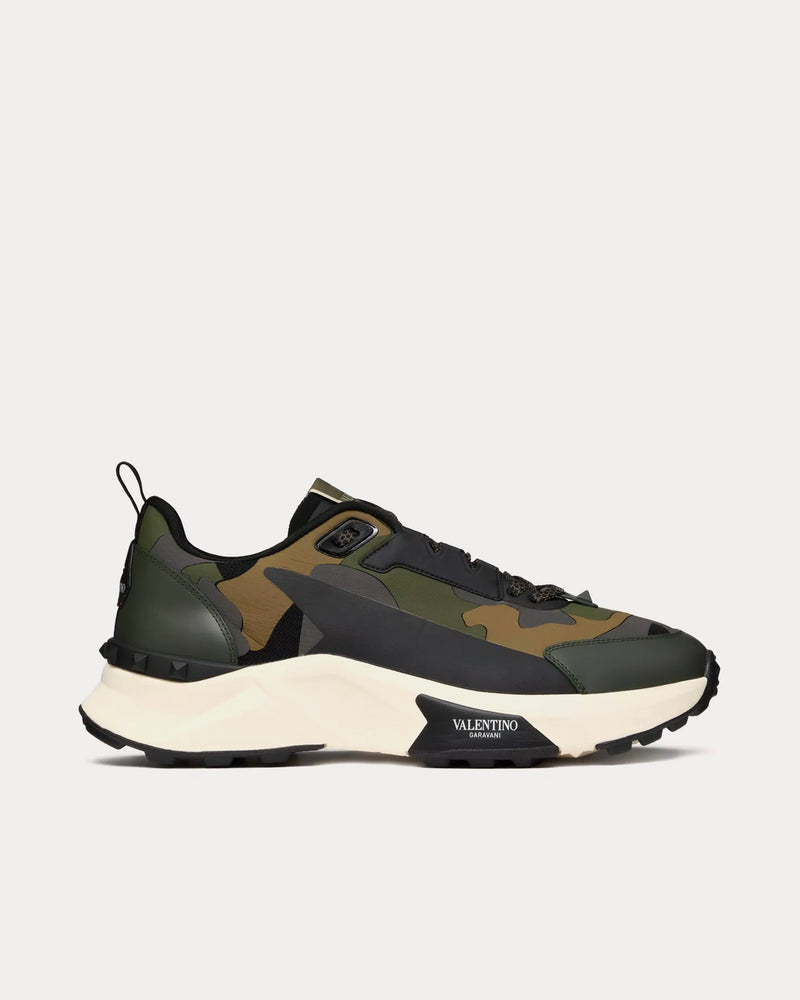 Valentino True Act Camouflage Rubberised Fabric Black / Khaki / Dark Grey Low Top Sneakers - 1