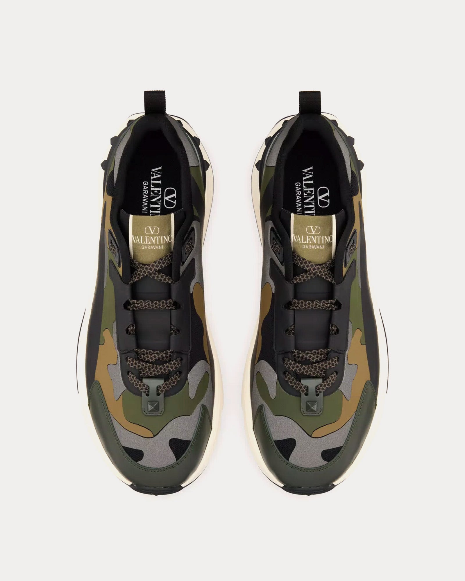 Valentino True Act Camouflage Rubberised Fabric Black / Khaki / Dark Grey Low Top Sneakers - 2