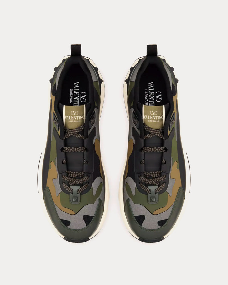 Valentino True Act Camouflage Rubberised Fabric Black / Khaki / Dark Grey Low Top Sneakers - 2