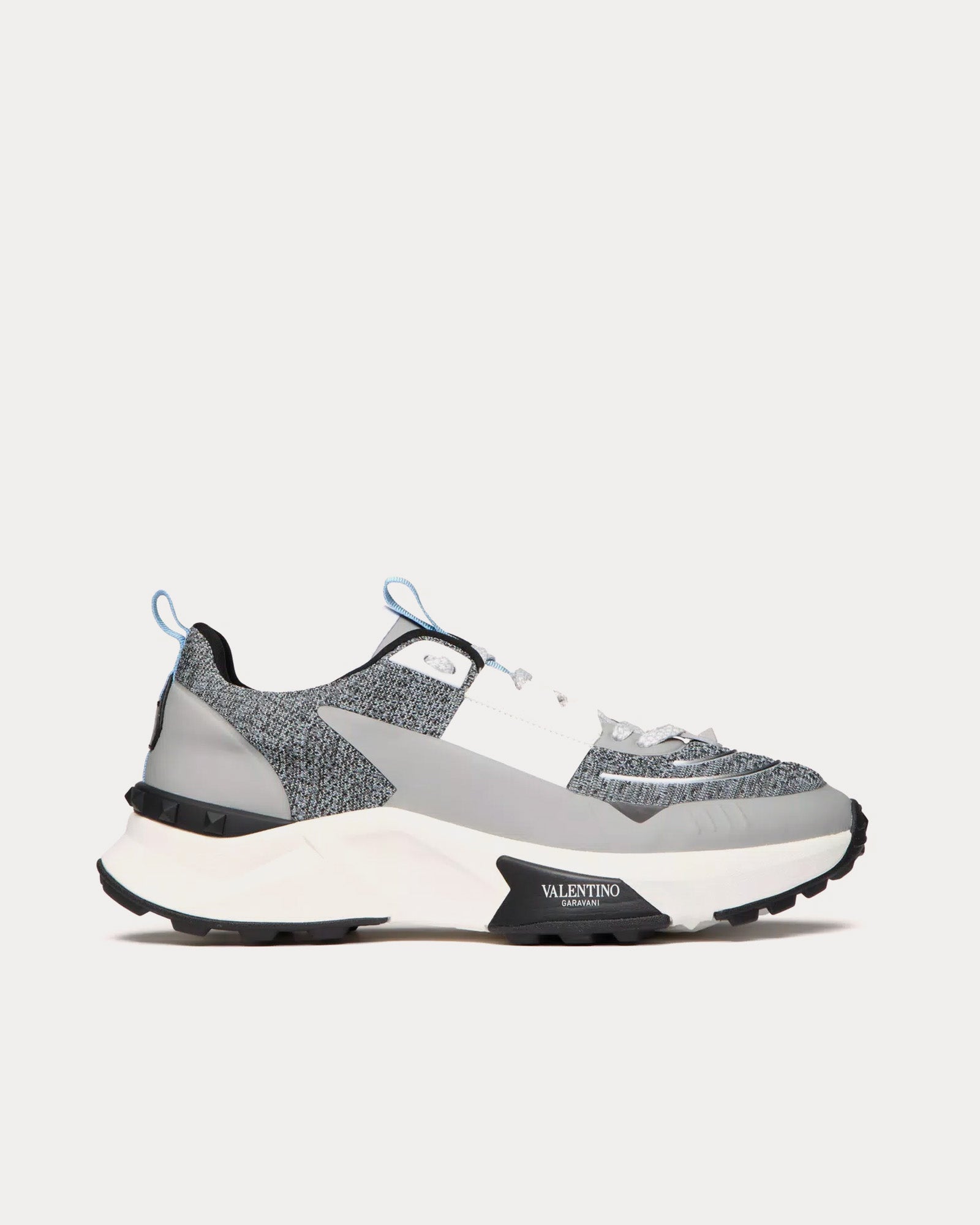 Valentino True Act Mesh & Rubberised Fabric Ice / Pastel Grey / Black / White Low Top Sneakers - 1