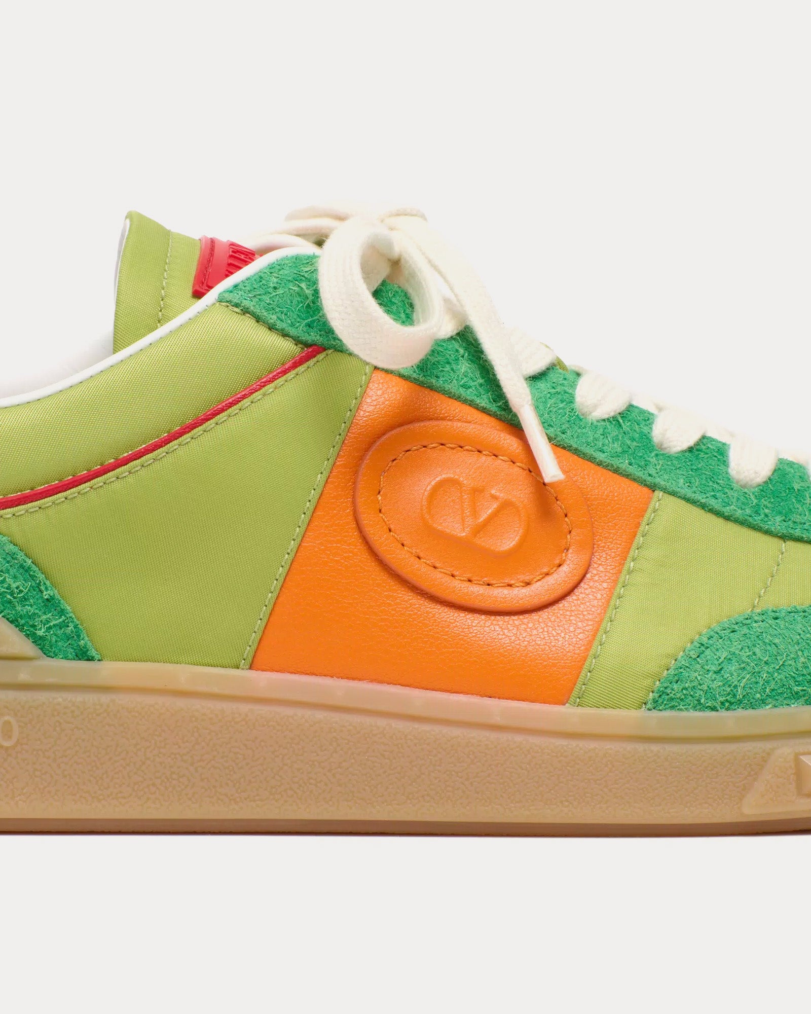 Valentino Upvillage Crust Leather & Nylon Green Briar / Chartreuse / Pumpkin / Coral Low Top Sneakers - 4