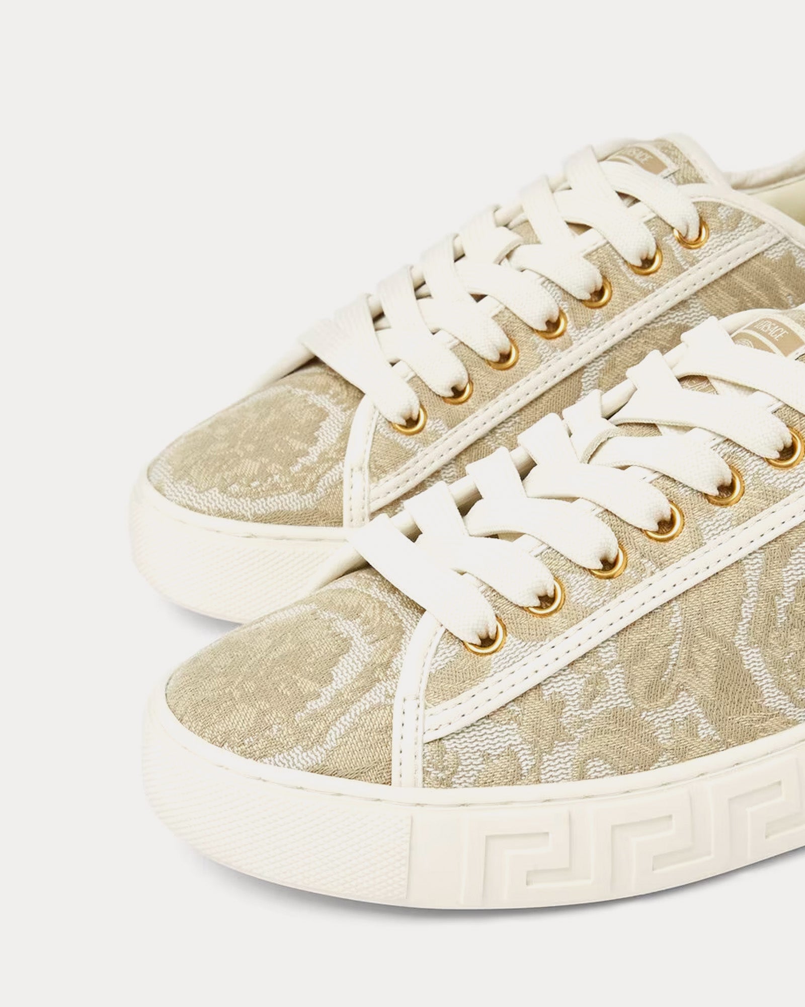 Versace Barocco Greca Print Beige Low Top Sneakers - 2